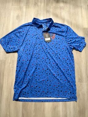 Antigua Blue New York Mets Printed Polo